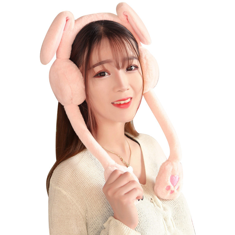 Internet Celebrity Ins Toy TikTok Same Style Moving Rabbit Ears Hair Hoop Plush Hat Cute Cute Hair Accessories for Girls