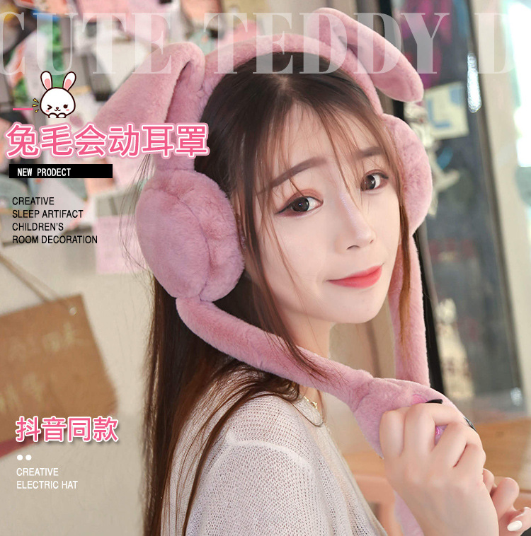 Internet Celebrity Ins Toy TikTok Same Style Moving Rabbit Ears Hair Hoop Plush Hat Cute Cute Hair Accessories for Girls