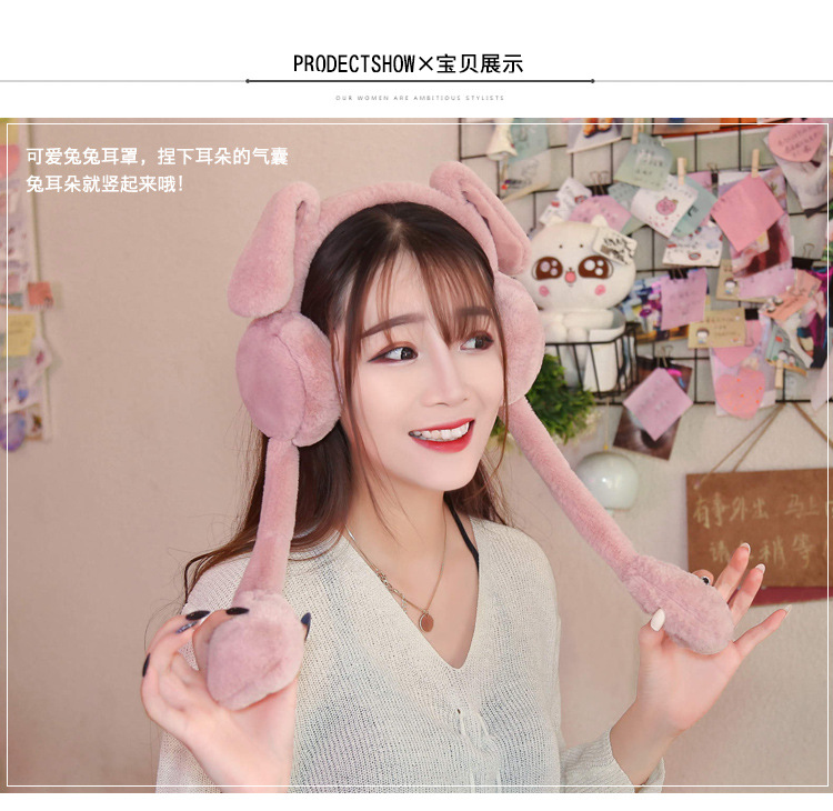 Internet Celebrity Ins Toy TikTok Same Style Moving Rabbit Ears Hair Hoop Plush Hat Cute Cute Hair Accessories for Girls