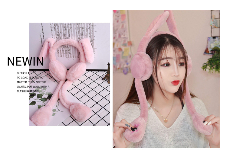 Internet Celebrity Ins Toy TikTok Same Style Moving Rabbit Ears Hair Hoop Plush Hat Cute Cute Hair Accessories for Girls