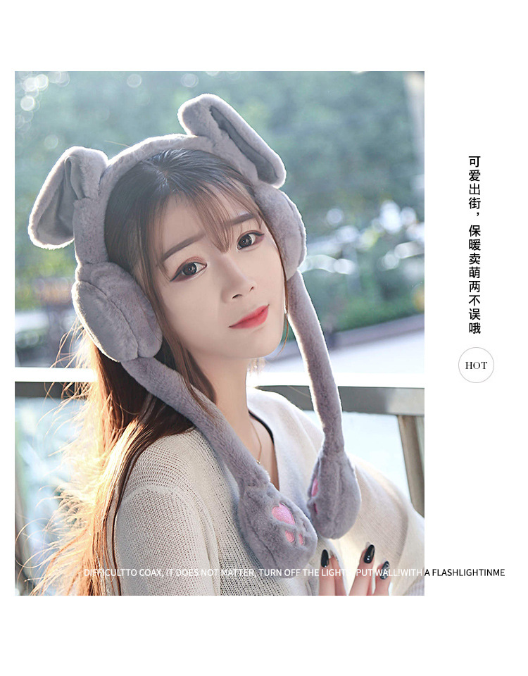 Internet Celebrity Ins Toy TikTok Same Style Moving Rabbit Ears Hair Hoop Plush Hat Cute Cute Hair Accessories for Girls