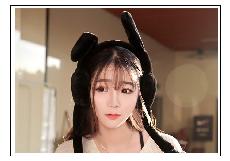Internet Celebrity Ins Toy TikTok Same Style Moving Rabbit Ears Hair Hoop Plush Hat Cute Cute Hair Accessories for Girls