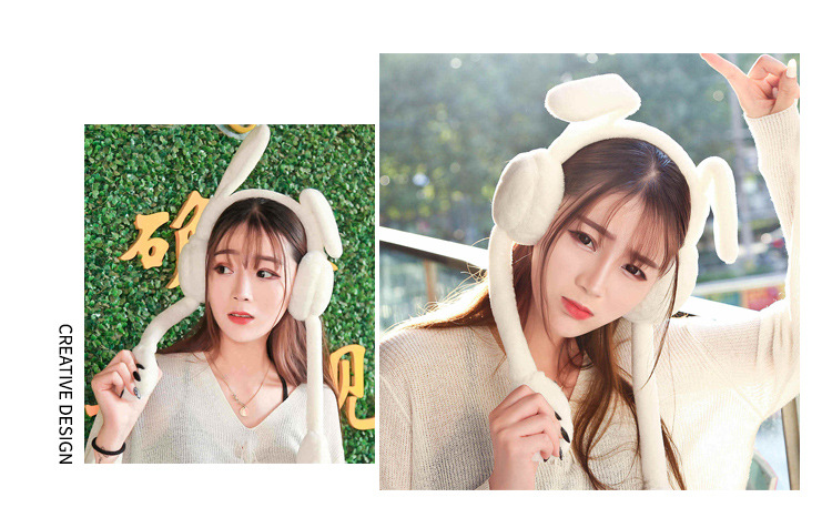 Internet Celebrity Ins Toy TikTok Same Style Moving Rabbit Ears Hair Hoop Plush Hat Cute Cute Hair Accessories for Girls