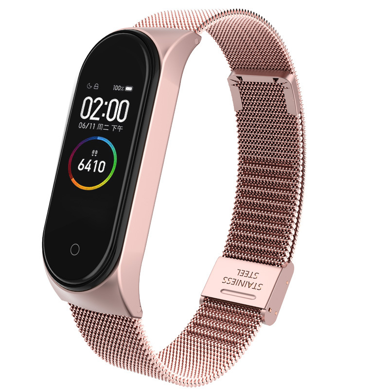 Suitable for Xiaomi Bracelet 4 M 3 Metal Strap Wrist Strap Stainless Steel Snap Joint Milanis Replacement Strap