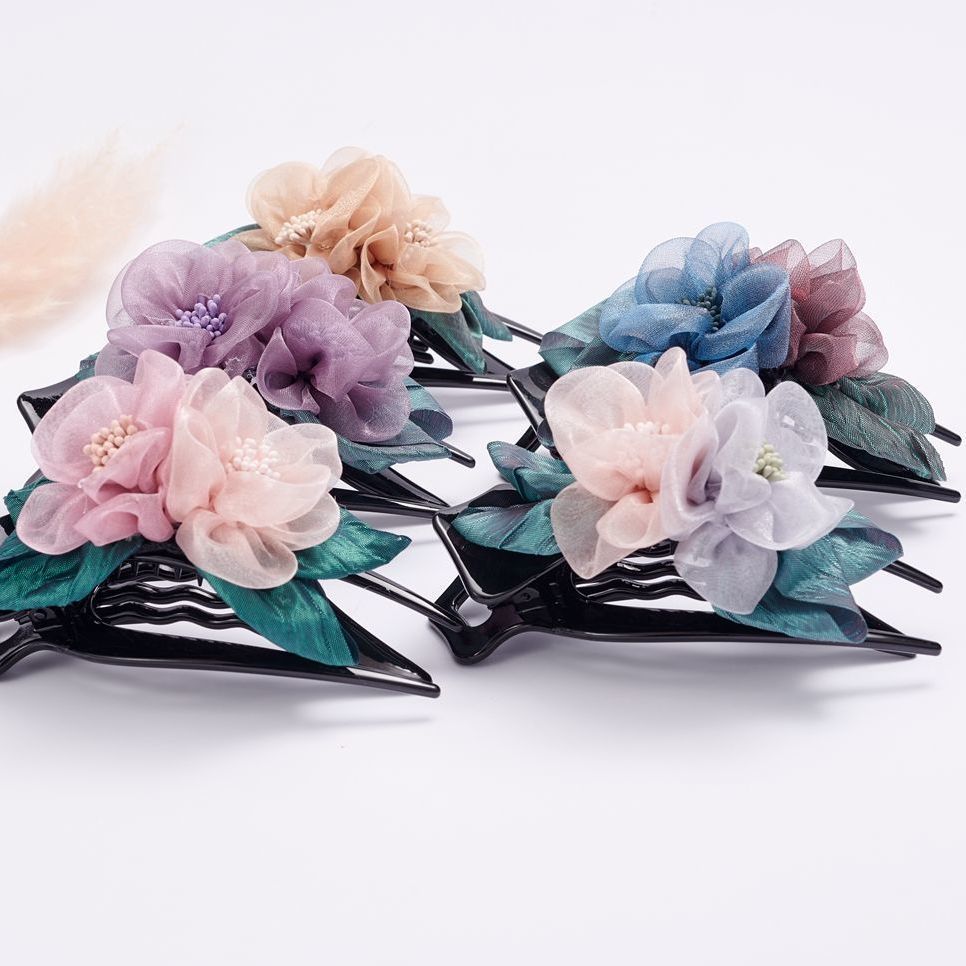 Korean Hairpin Flower Large Grip Elegant Graceful Lady Hair Updo Holder Silk Yarn Cloth Hairpin Headdress Back Head Korean Hairpin Flower Large Grip Elegant Graceful Lady Hair Updo Holder Silk Yarn Cloth Hairpin Headdress Back Head