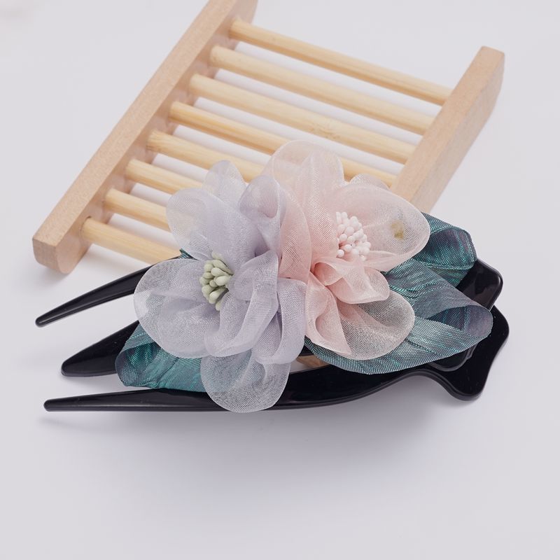 Korean Hairpin Flower Large Grip Elegant Graceful Lady Hair Updo Holder Silk Yarn Cloth Hairpin Headdress Back Head Korean Hairpin Flower Large Grip Elegant Graceful Lady Hair Updo Holder Silk Yarn Cloth Hairpin Headdress Back Head