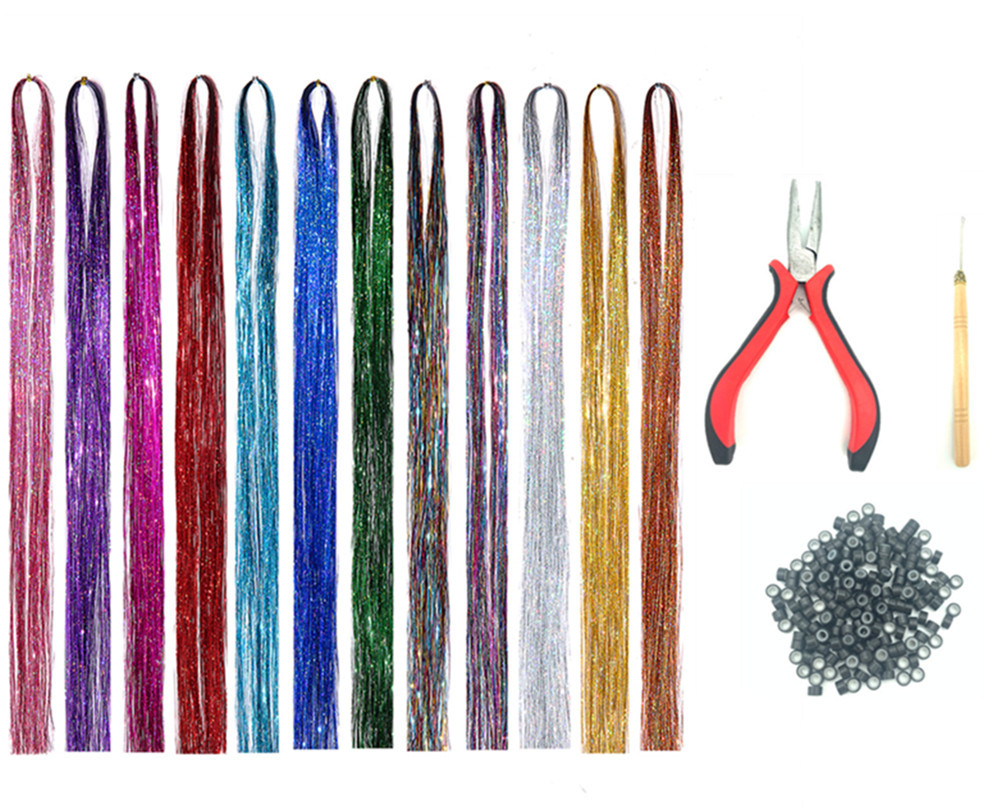 Tinsel Hair Extension Gold Silk 120cm Hair Band Colorful Ropes Colorful Laser Silk Flash Hair Extension Color Thread