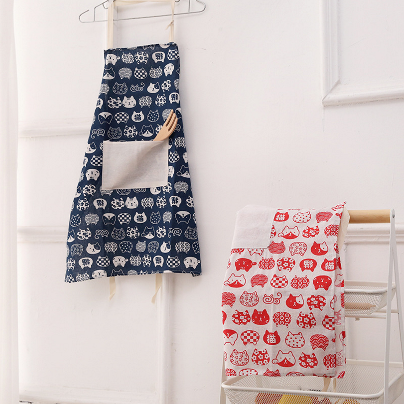 Nordic Style Apron Kitchen Cotton and Linen Apron Oil-Proof Anti-Fouling Cooking Protective Dress