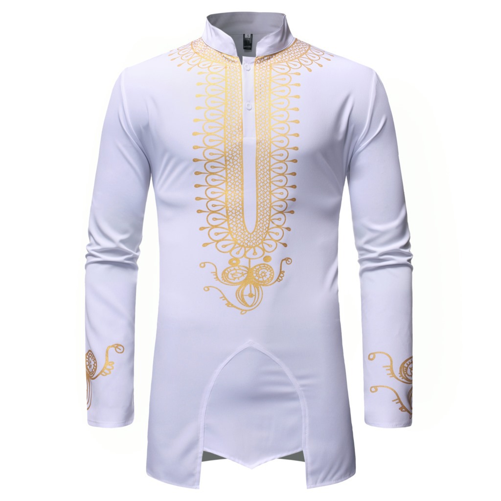 Foreign Trade Men's New Shirt African European Size Men's Chief Gilding Pattern Irregular Lining ZT-FZ46