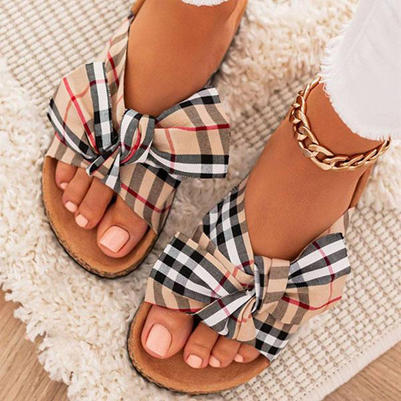 Foreign Trade Women&#039;s Shoes 35-43 plus Size Sandals Wholesale Summer Women&#039;s Slippers Bow Flat Leopard Print African Sandals