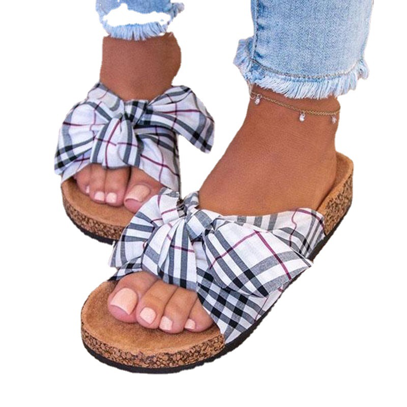 Foreign Trade Women&#039;s Shoes 35-43 plus Size Sandals Wholesale Summer Women&#039;s Slippers Bow Flat Leopard Print African Sandals