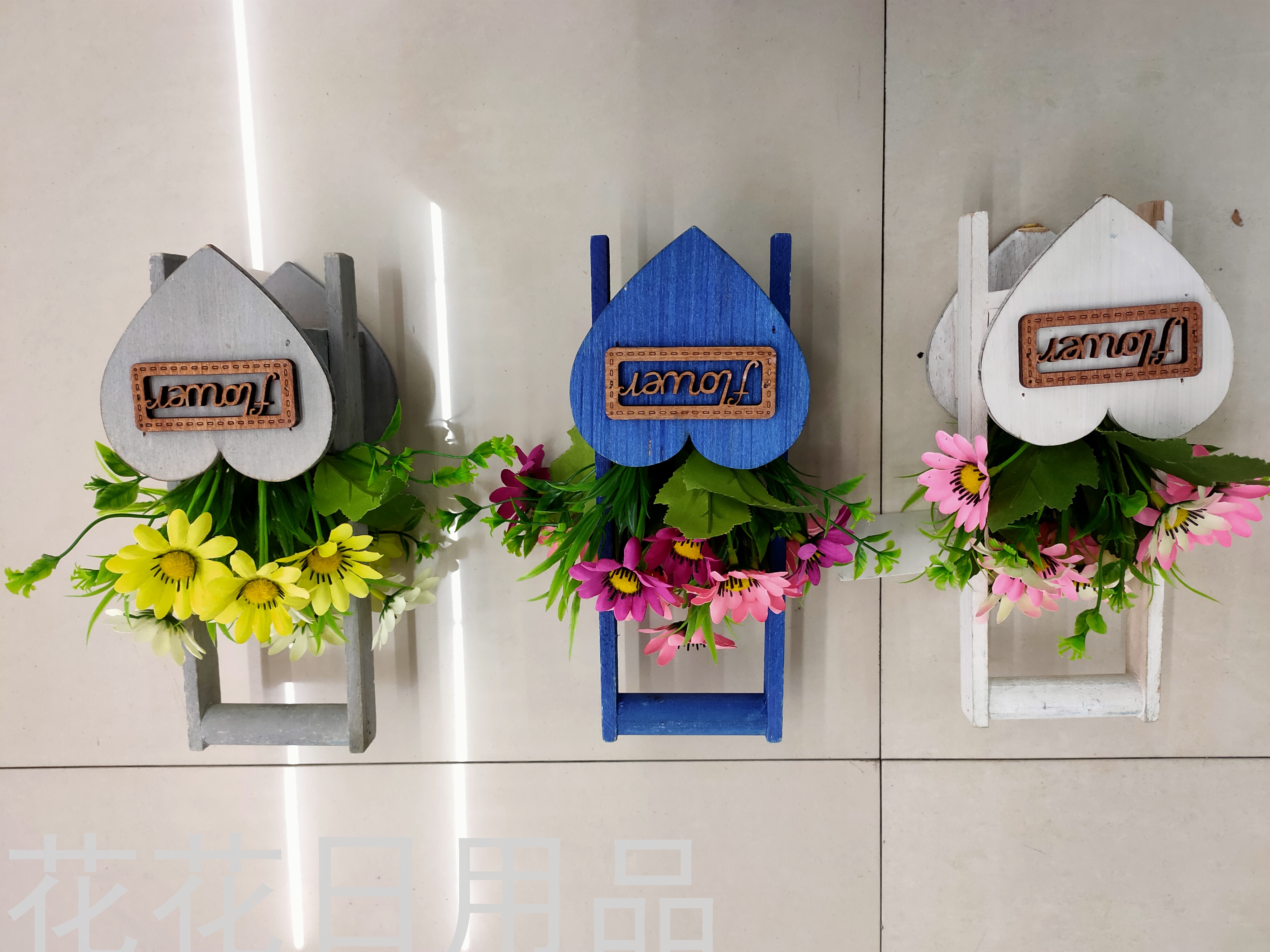 New Wooden Frame African Chrysanthemum Artificial Flower Wall Panel Pendant Fake Flower Decoration Bonsai Plastic