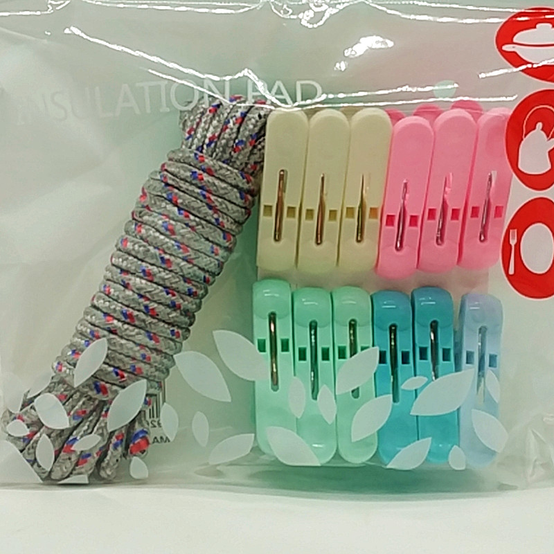Sunshine Department Store Bag 5 M Rope 12Pc Color Clothes Pin Plastic Clip Three Colors Woven Non-Slip Clothesline Sunshine Department Store Bag 5 M Rope 12Pc Color Clothes Pin Plastic Clip Three Colors Woven Non-Slip Clothesline