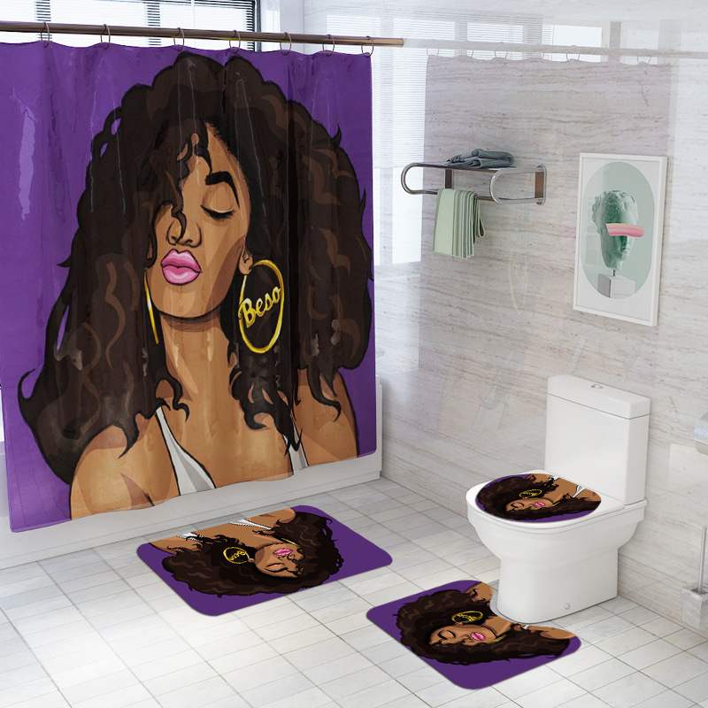 Foreign Trade New African Women&#039;s Carpet Four-Piece Toilet Toilet Seat Cover Floor Mat Bathroom Non-Slip Mat Set AliExpress