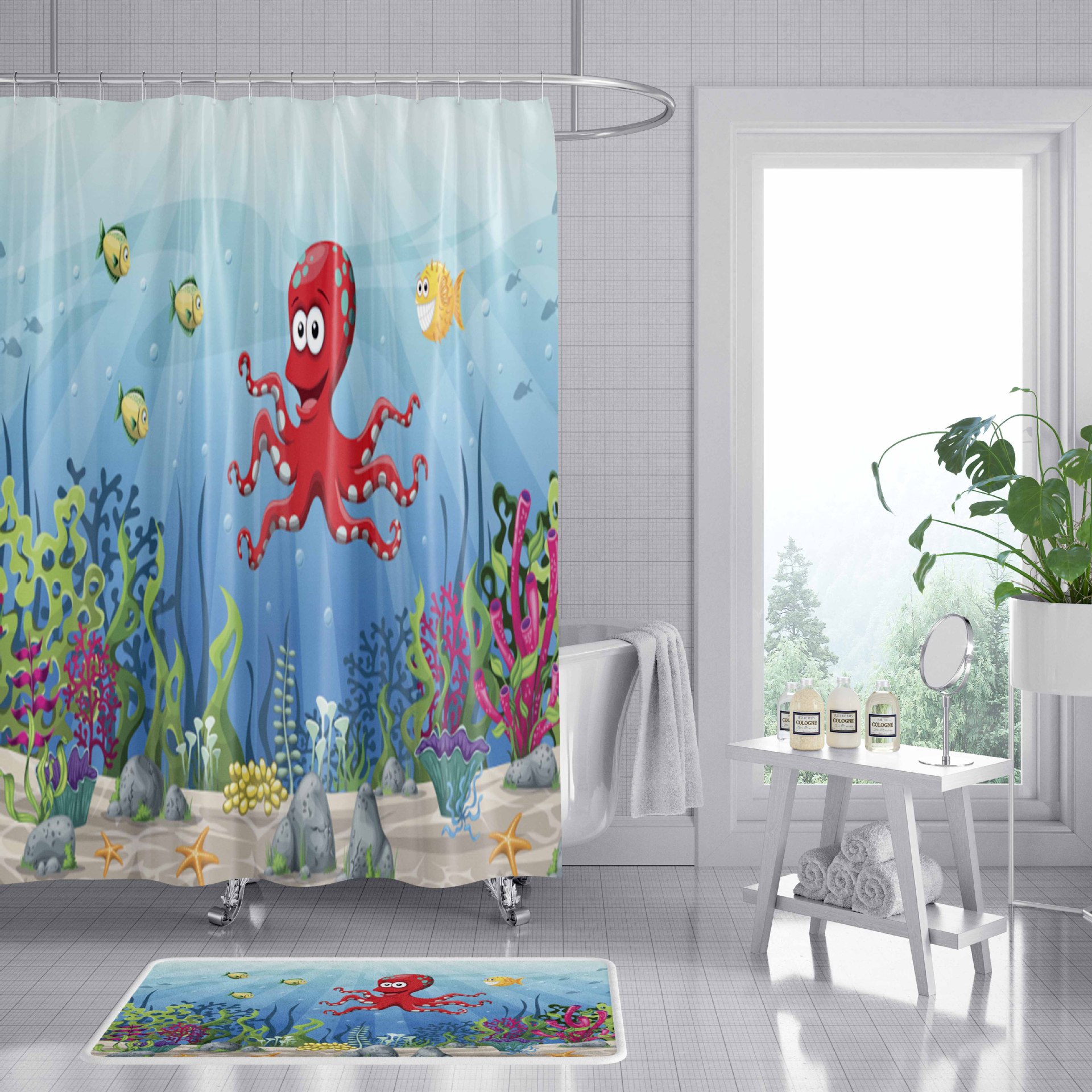 Amazon Hot Sale African Girl Bathroom Four-Piece Set Digital Printing Bathroom Carpet Shower Curtain Absorbent Non-Slip Floor Mat