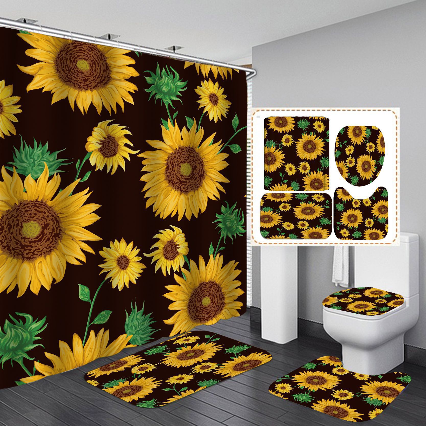 Amazon Hot Sale African Girl Bathroom Four-Piece Set Digital Printing Bathroom Carpet Shower Curtain Absorbent Non-Slip Floor Mat