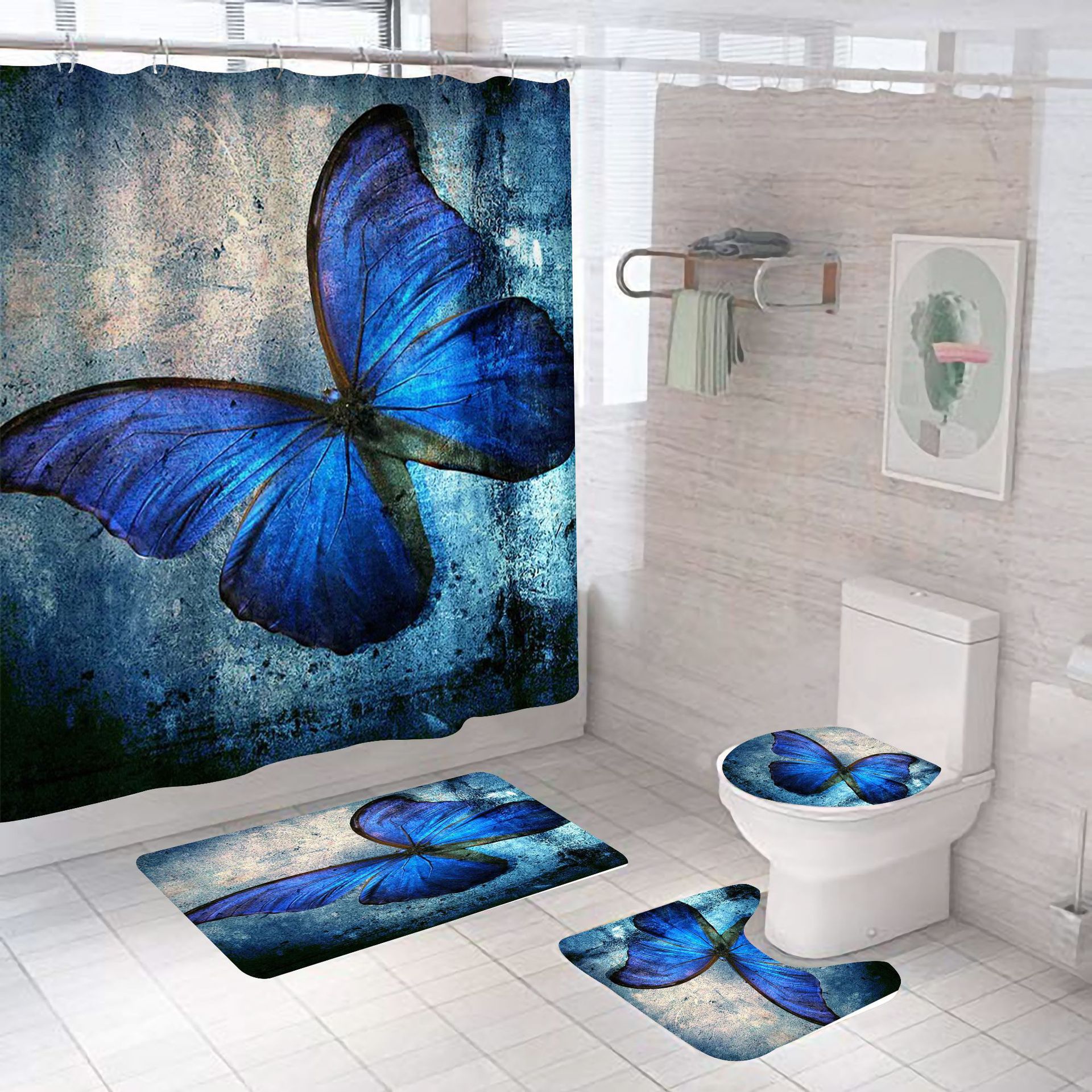 Amazon Hot Sale African Girl Bathroom Four-Piece Set Digital Printing Bathroom Carpet Shower Curtain Absorbent Non-Slip Floor Mat
