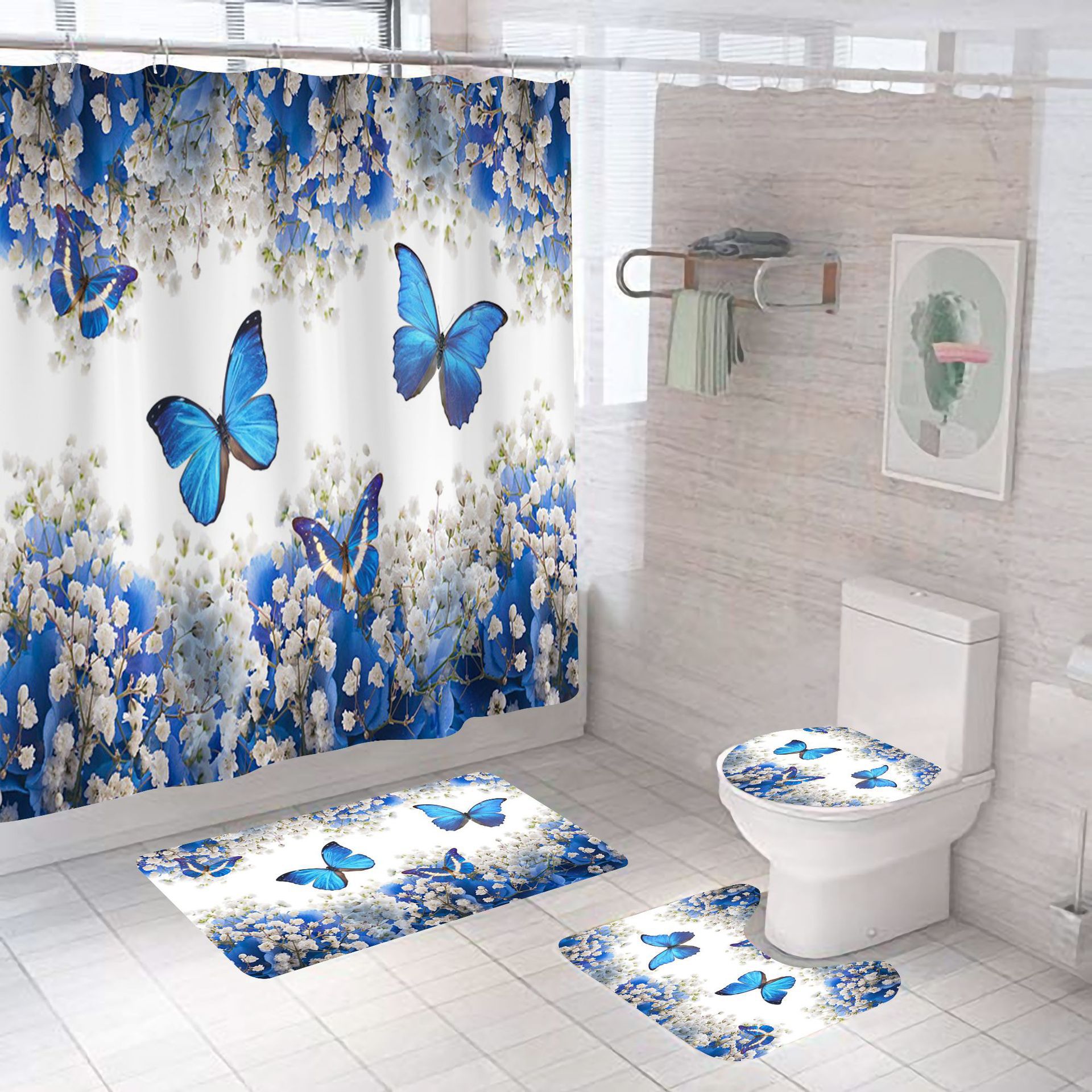 Amazon Hot Sale African Girl Bathroom Four-Piece Set Digital Printing Bathroom Carpet Shower Curtain Absorbent Non-Slip Floor Mat