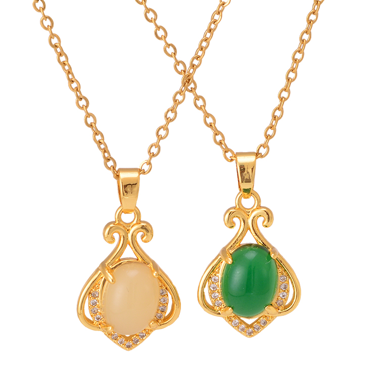 Simple Retro Palace Style Hollow Carved Necklace 925 Silver Egg-Shaped African Opal Temperament Pendant Direct Wholesale