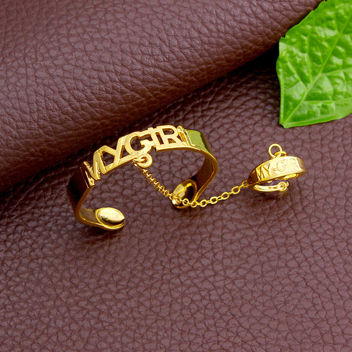European and American African Children Gold-Plated Copper Jewelry Open Letter Bracelet with Ring Children Girl Boy Foreign Trade Jewelry