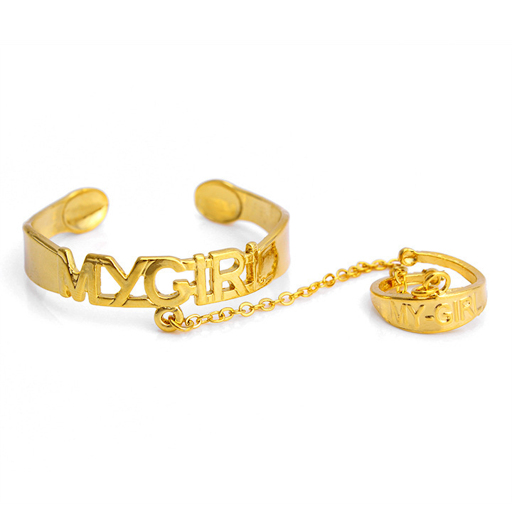 European and American African Children Gold-Plated Copper Jewelry Open Letter Bracelet with Ring Children Girl Boy Foreign Trade Jewelry