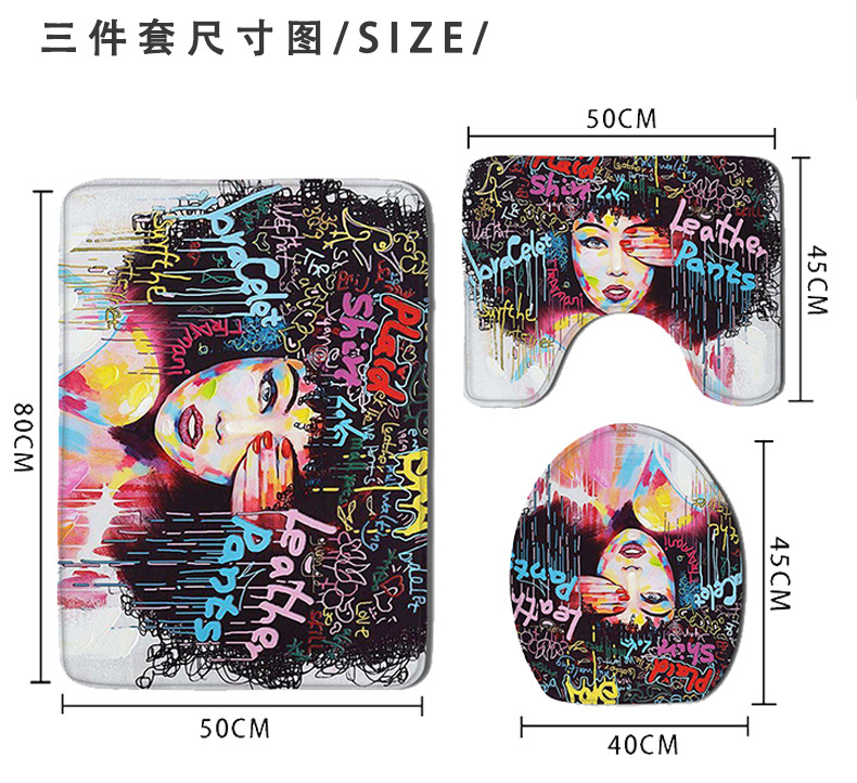 Cross-Border European and American Style African Women's Bathroom Non-Slip Floor Mat Flannel Printed Sponge Floor Mat Toilet Four-Piece Set Cross-Border European and American Style African Women's Bathroom Non-Slip Floor Mat Flannel Printed Sponge Floor Mat Toilet Four-Piece Set