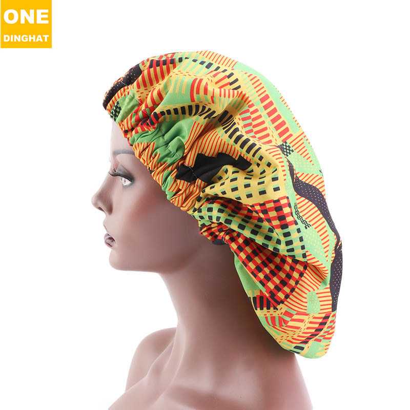 Extra Large African Printed Double Layer Nightcap Satin Lining Elastic Wide Brim Tam-O'-Shanter Amazon Hot Sale Extra Large African Printed Double Layer Nightcap Satin Lining Elastic Wide Brim Tam-O'-Shanter Amazon Hot Sale