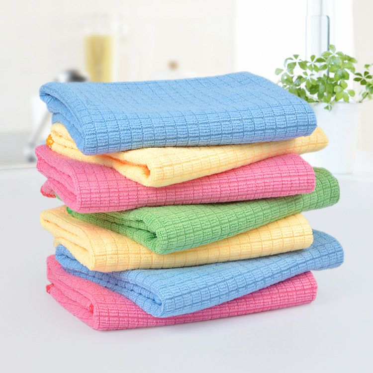 Microfiber Weft Knitted Plaid Rag Dish Towel Hand Towel Car Washing Cloth over Water Absorption Tea Towel