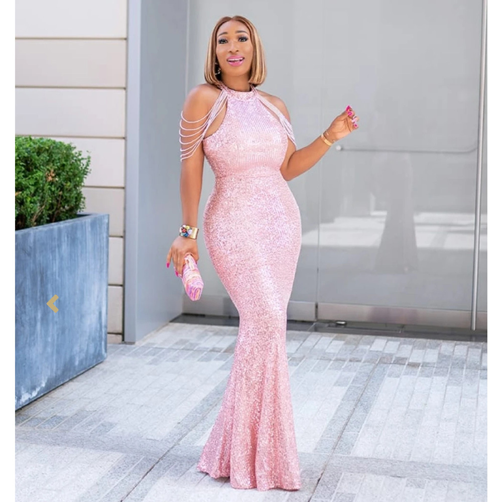 European And American African Women 'S Wear Quality Dress High Elasticity Sequin Fishtail Dress Source Factory In Stock
