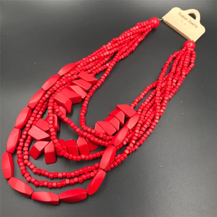 Amazon Hot Wooden Multi-Layer Beaded Long Necklace Women's Bohemian African Style Necklace Sweater Chain Amazon Hot Wooden Multi-Layer Beaded Long Necklace Women's Bohemian African Style Necklace Sweater Chain