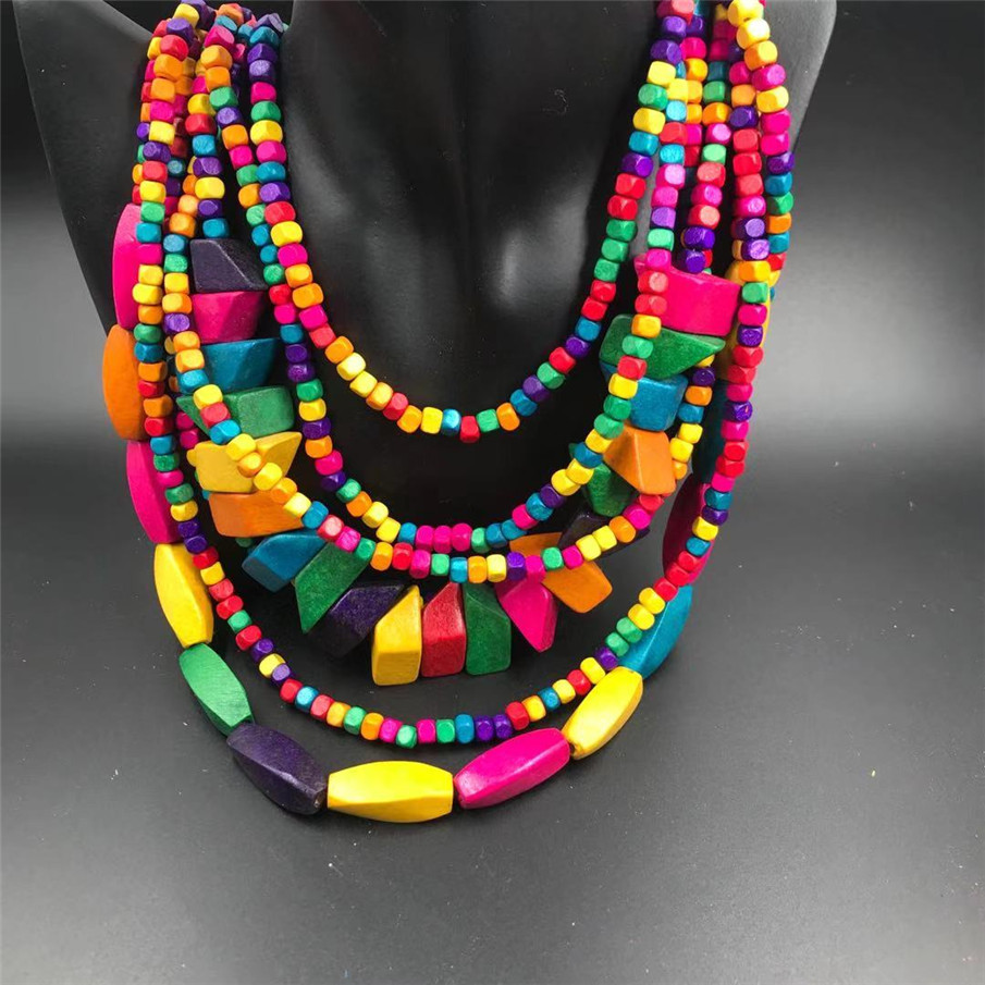 Amazon Hot Wooden Multi-Layer Beaded Long Necklace Women's Bohemian African Style Necklace Sweater Chain Amazon Hot Wooden Multi-Layer Beaded Long Necklace Women's Bohemian African Style Necklace Sweater Chain