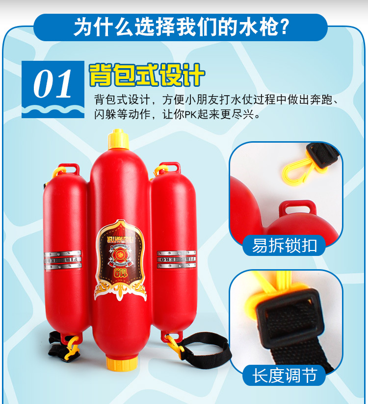Backpack Water Gun Summer Children's Cartoon Pull-out Fire Extinguisher Water Gun Plastic Sand Stall Water Toy