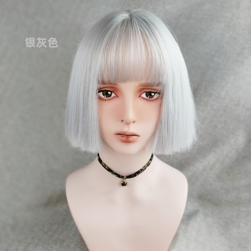Cross-Border E-Commerce for Cosplay Anime Color Wig Female Short Hair Green Air Bangs Wig Sheath