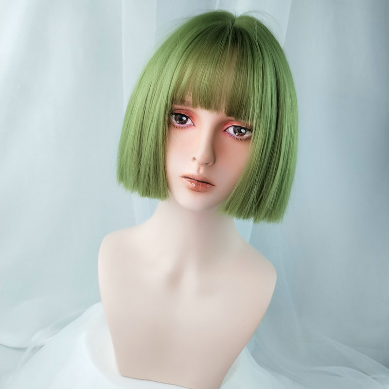 Cross-Border E-Commerce for Cosplay Anime Color Wig Female Short Hair Green Air Bangs Wig Sheath