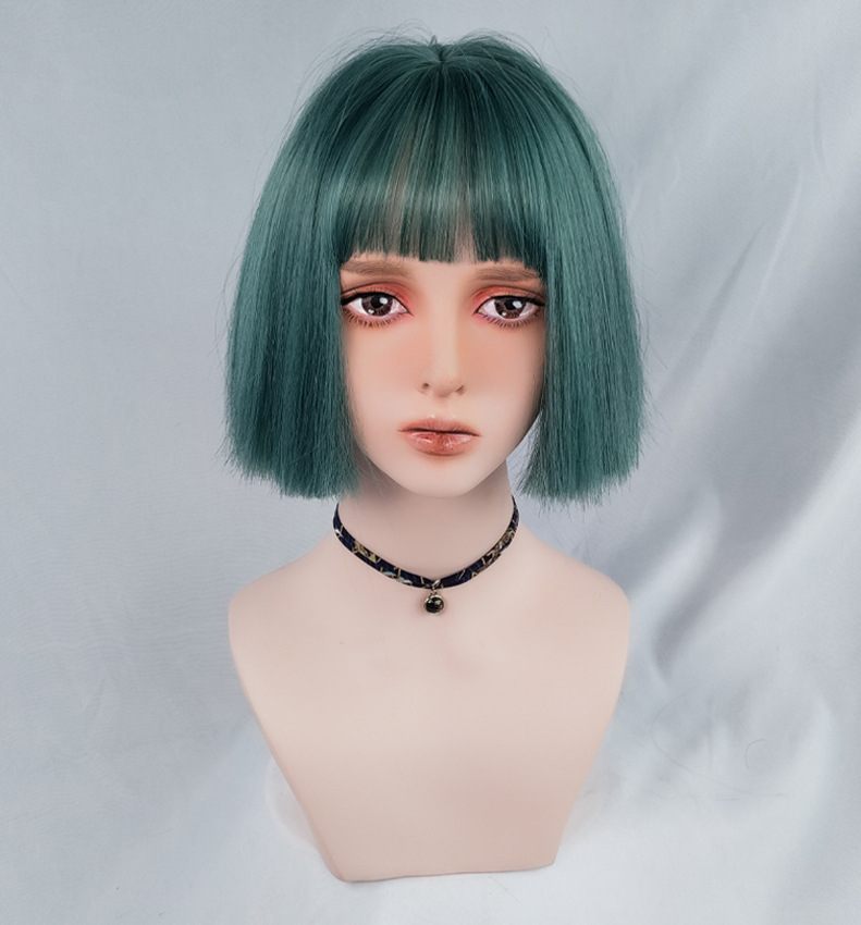 Cross-Border E-Commerce for Cosplay Anime Color Wig Female Short Hair Green Air Bangs Wig Sheath