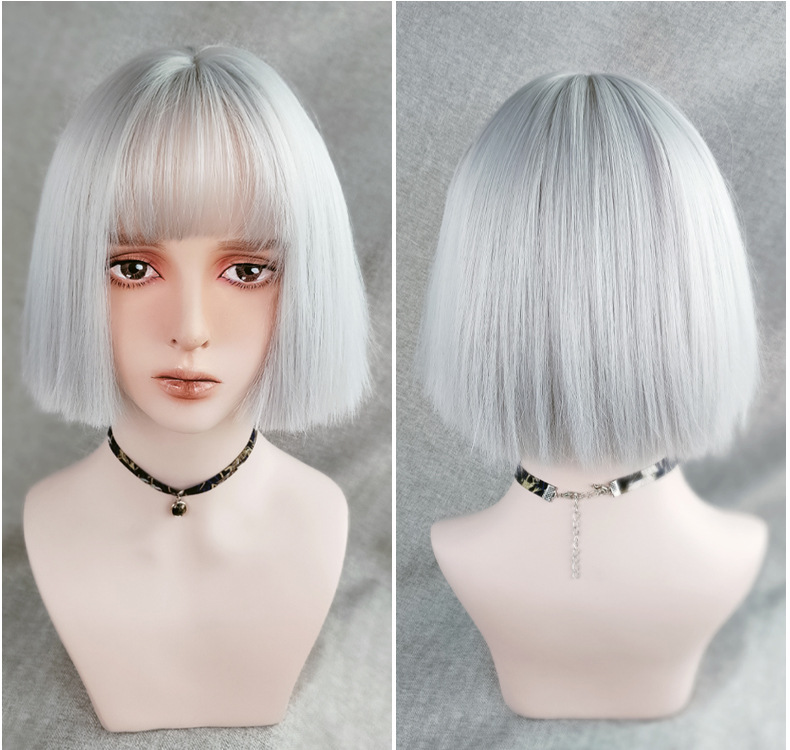 Cross-Border E-Commerce for Cosplay Anime Color Wig Female Short Hair Green Air Bangs Wig Sheath