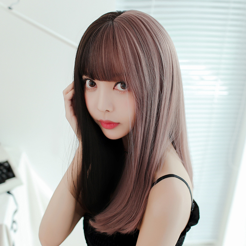 Factory Wholesale New &amp; Multi-Color Wig Female Straight Bangs Korean Fashion Hair Chemical Fiber Wig in Stock Wholesale