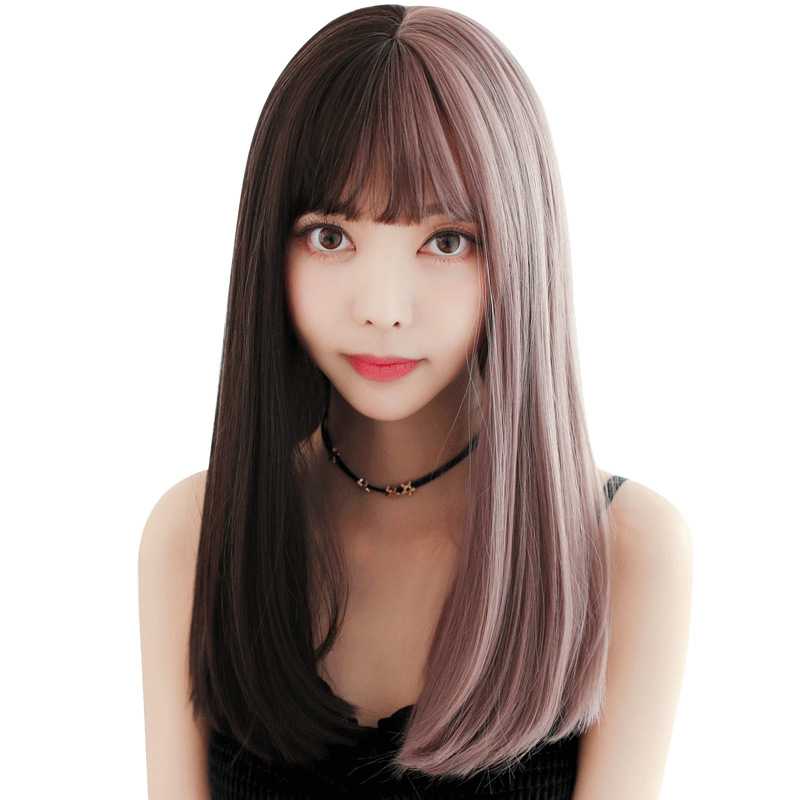 Factory Wholesale New &amp; Multi-Color Wig Female Straight Bangs Korean Fashion Hair Chemical Fiber Wig in Stock Wholesale