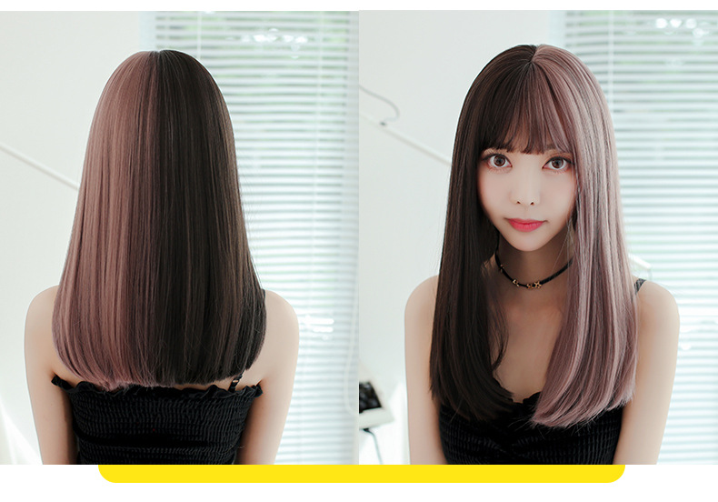 Factory Wholesale New & Multi-Color Wig Female Straight Bangs Korean Fashion Hair Chemical Fiber Wig in Stock Wholesale