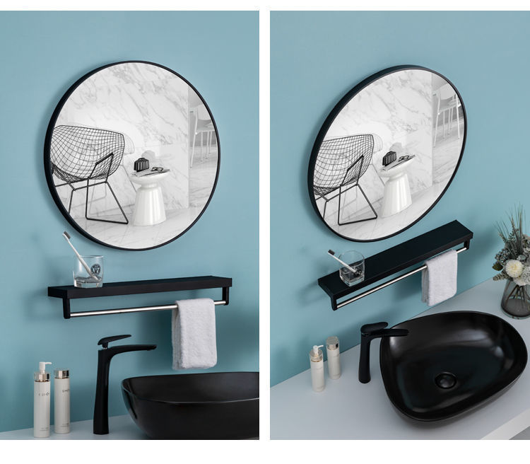 Nordic Bathroom Mirror Bathroom round Mirror with Shelf Punch-Free Wall Hanging Toilet Cosmetic Mirror Nordic Bathroom Mirror Bathroom round Mirror with Shelf Punch-Free Wall Hanging Toilet Cosmetic Mirror