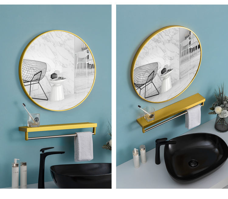 Nordic Bathroom Mirror Bathroom round Mirror with Shelf Punch-Free Wall Hanging Toilet Cosmetic Mirror Nordic Bathroom Mirror Bathroom round Mirror with Shelf Punch-Free Wall Hanging Toilet Cosmetic Mirror