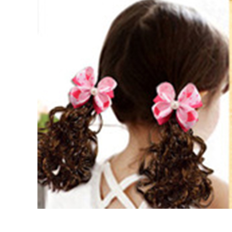 3417 Children&#039;s Pair Wig Barrettes Princess Girl Baby Bow Roll Hair Accessories Headwear