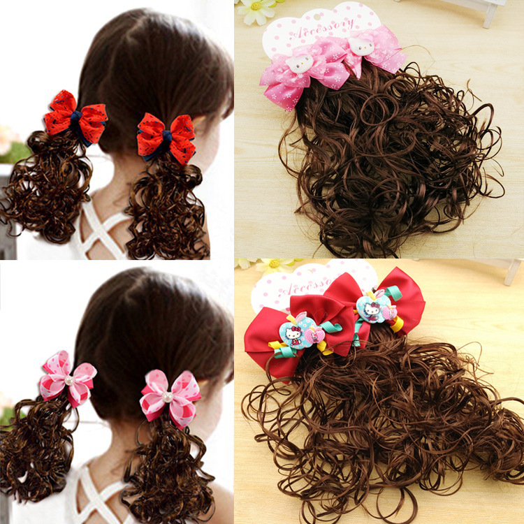 3417 Children&#039;s Pair Wig Barrettes Princess Girl Baby Bow Roll Hair Accessories Headwear