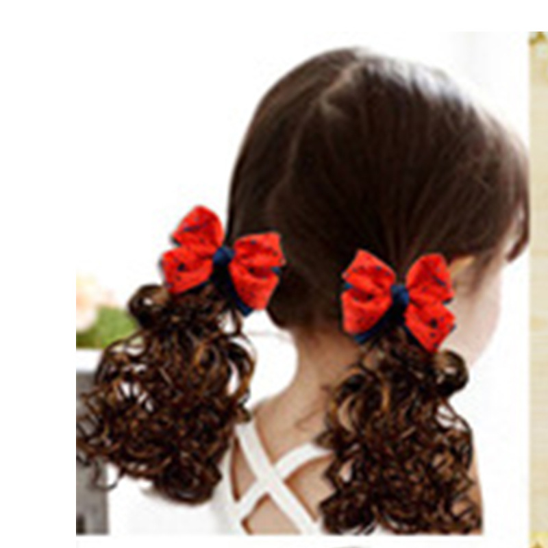 3417 Children&#039;s Pair Wig Barrettes Princess Girl Baby Bow Roll Hair Accessories Headwear