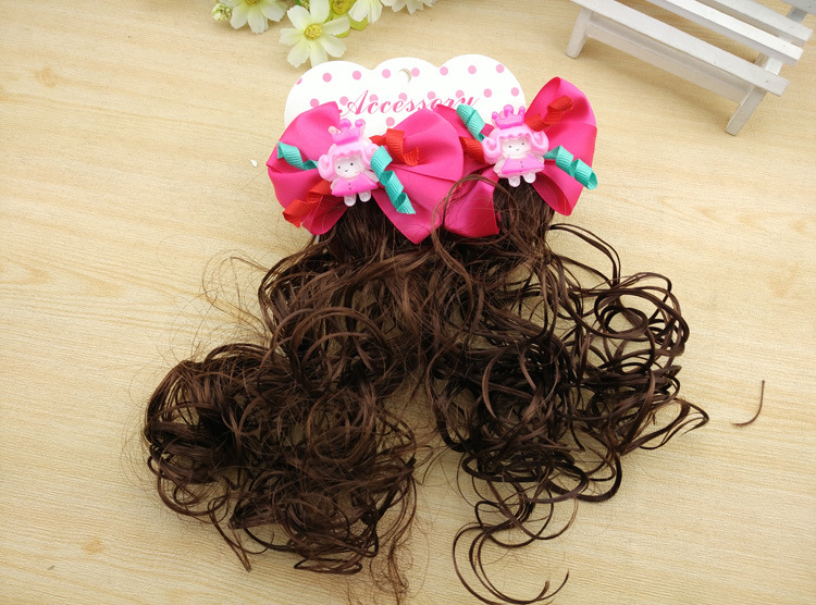 3417 Children's Pair Wig Barrettes Princess Girl Baby Bow Roll Hair Accessories Headwear