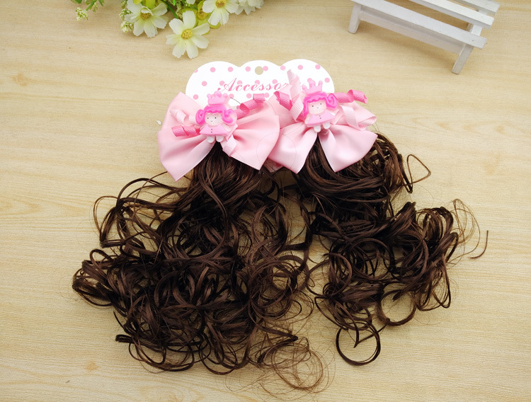 3417 Children's Pair Wig Barrettes Princess Girl Baby Bow Roll Hair Accessories Headwear