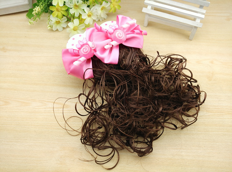 3417 Children's Pair Wig Barrettes Princess Girl Baby Bow Roll Hair Accessories Headwear