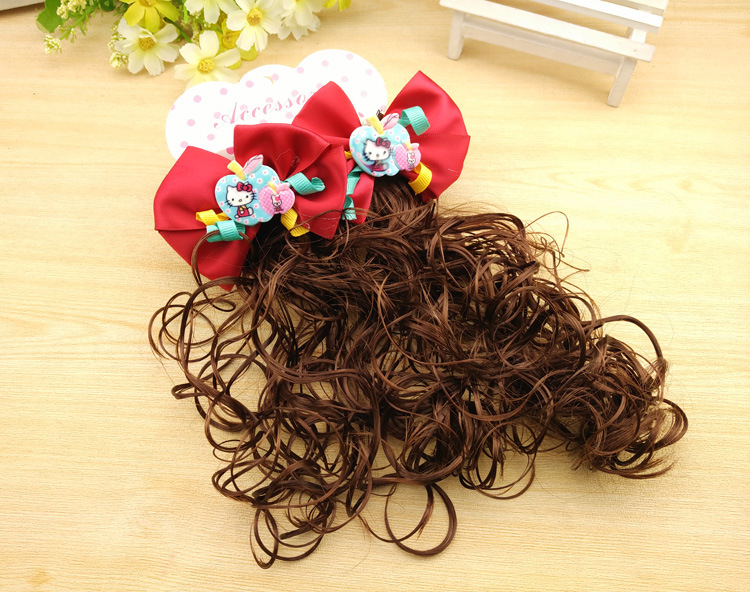 3417 Children's Pair Wig Barrettes Princess Girl Baby Bow Roll Hair Accessories Headwear