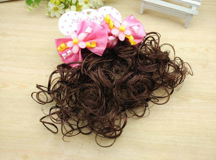 3417 Children's Pair Wig Barrettes Princess Girl Baby Bow Roll Hair Accessories Headwear