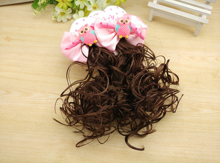 3417 Children's Pair Wig Barrettes Princess Girl Baby Bow Roll Hair Accessories Headwear